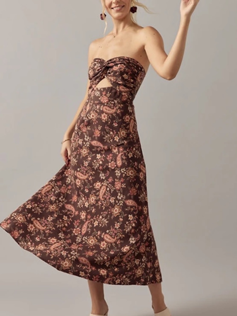 Trixxi Strapless Floral Maxi Dress in Brown and Pink